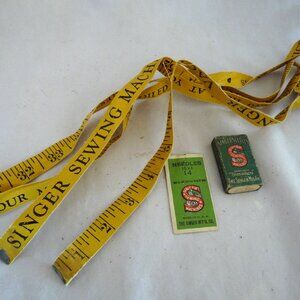 Vintage Singer Sewing Machine Vacuum tape measure needle box package advertising